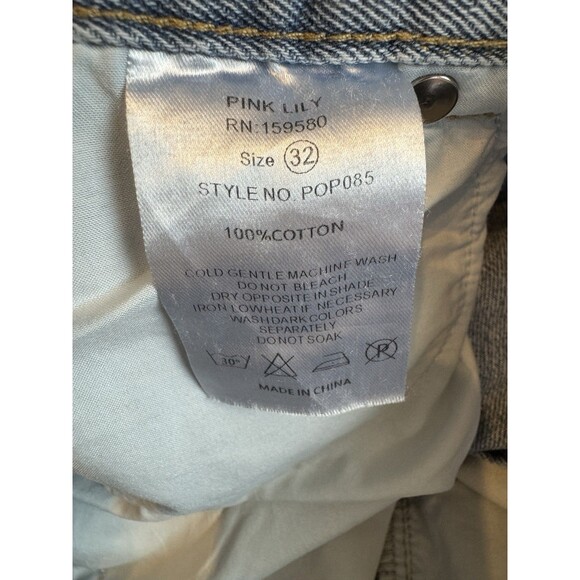 Baggy High Rise Wide Leg Distressed Jeans Pink Lily Light Wash Denim Size 32 - Picture 10 of 10